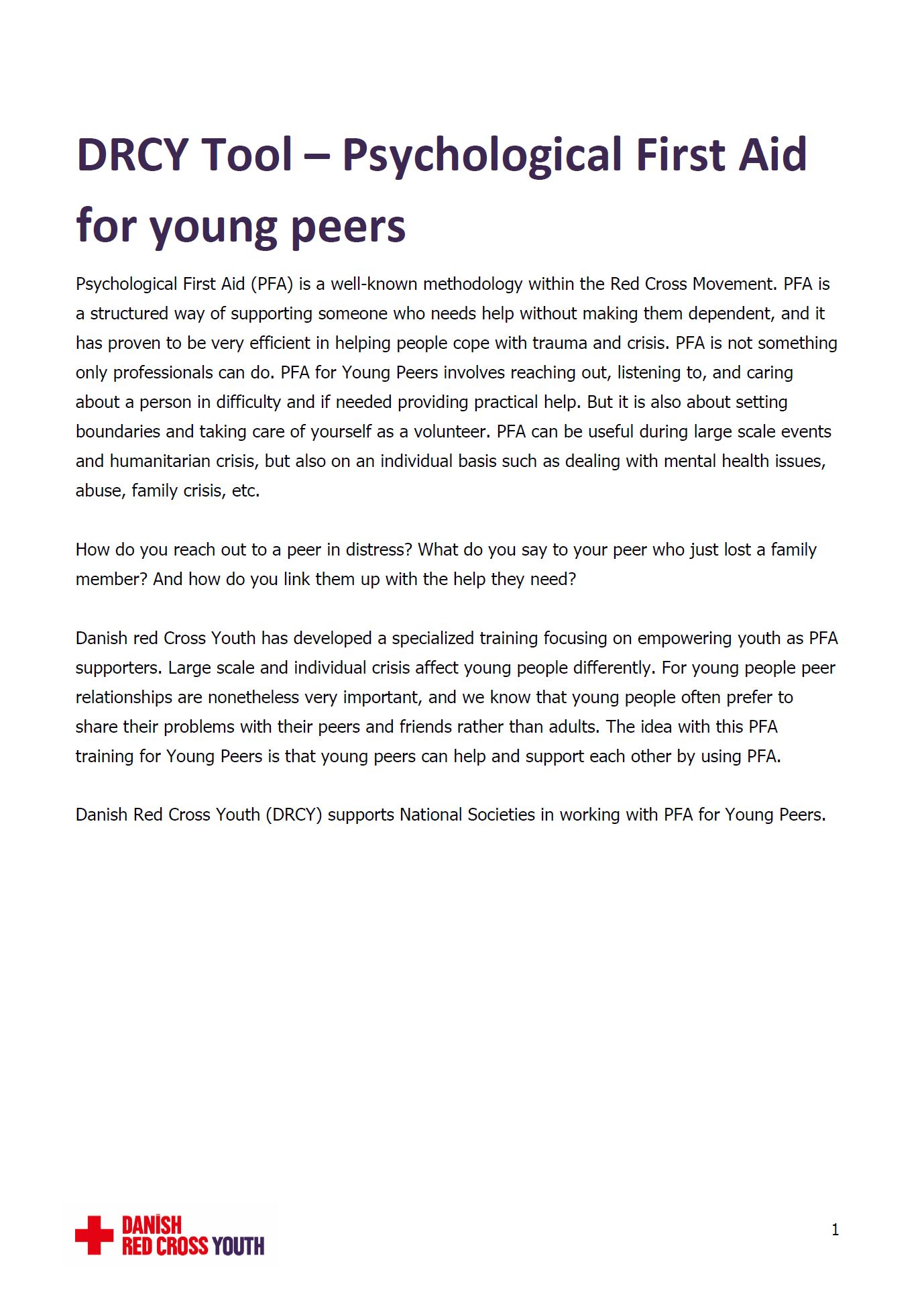 Psychological First Aid for Young Peers - MHPSS Hub