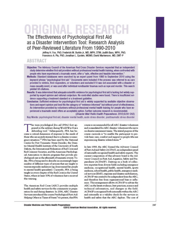 the-effectiveness-of-psychological-first-aid-as-a-disaster-intervention-tool-research-analysis-of-peer-reviewed-literature-from-1990-2010