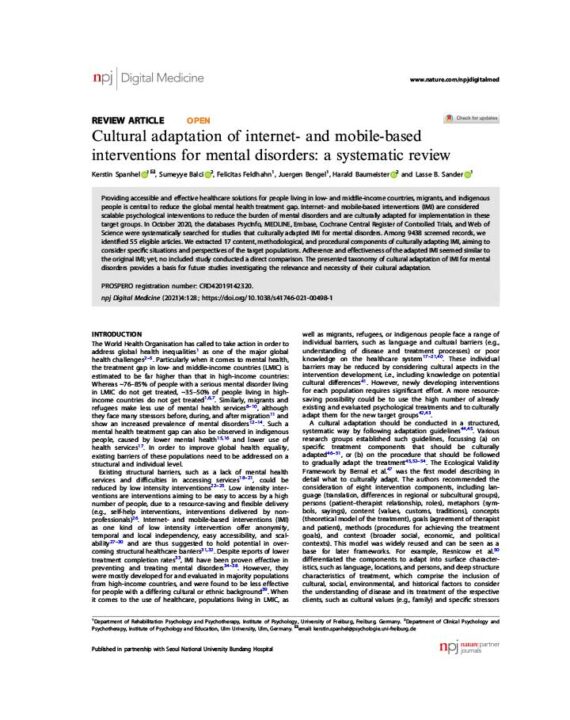 cultural-adaptation-of-internet-and-mobile-based-interventions-for-mental-disorders-a-systematic-review